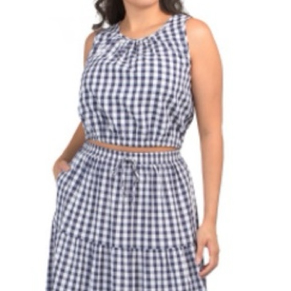 Laura Ashley  Navy and White Gingham Sleeveless Top